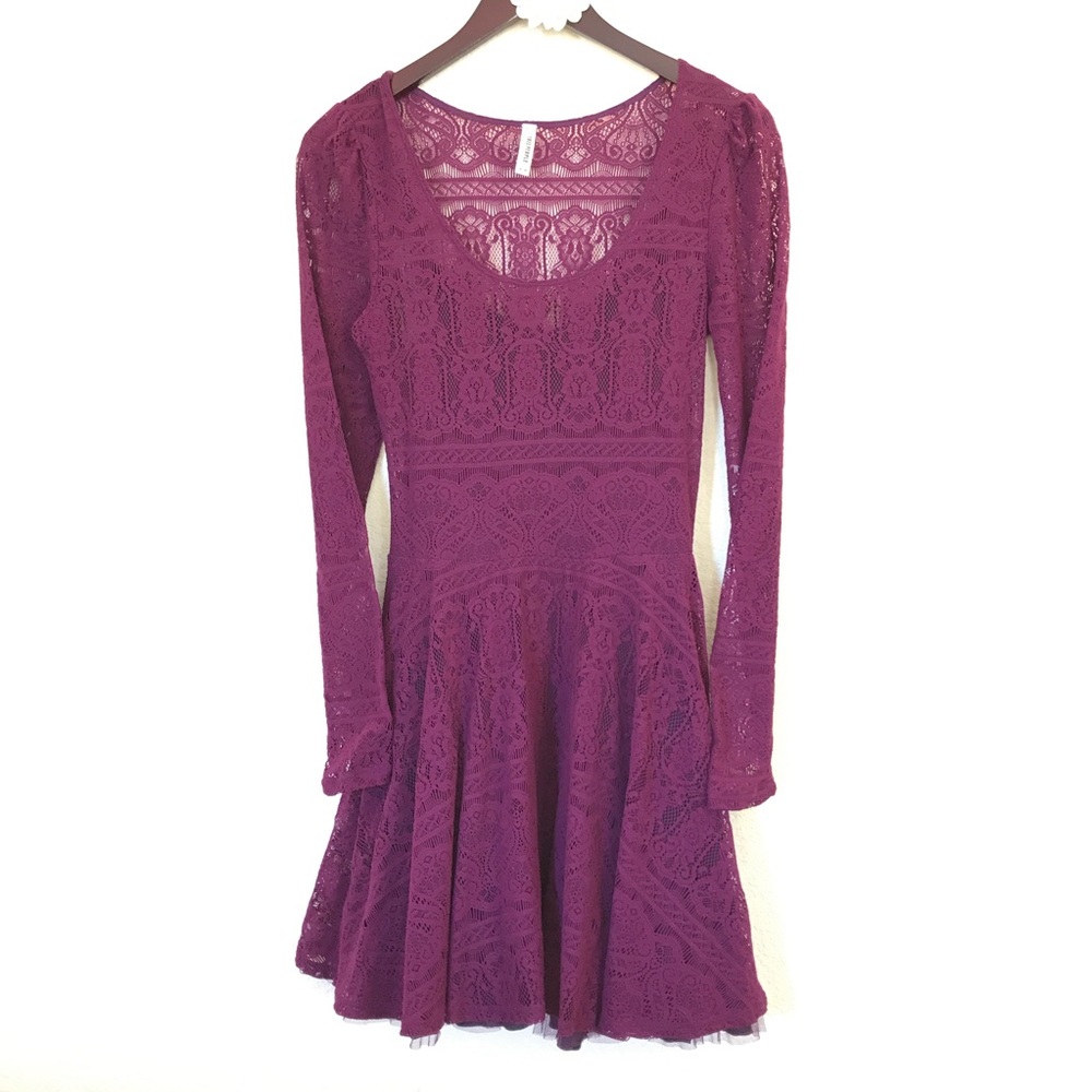 Free People lace skater dress long sleeve purple